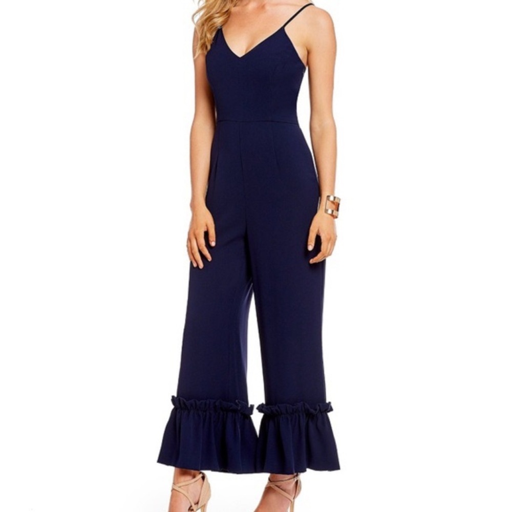 Gianni Bini Sleeveless Bell Ruff Hem Crop Jumpsuit navy blue Office femine  2